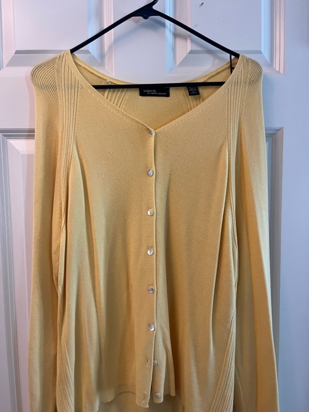 Valerie Stevens Pale Yellow V-Neck Button Cardigan